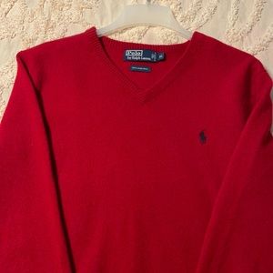 Ralph Lauren sweater in a cranberry red with navy